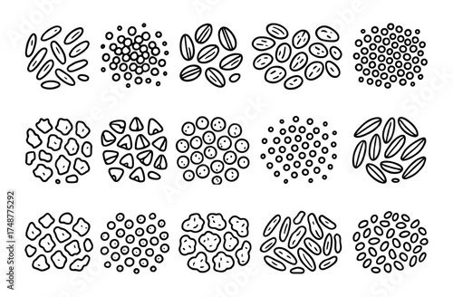 Hand-drawn grain and seed patterns with black outlined texture