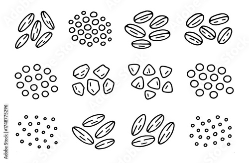 Hand drawn rice grain patterns in black and white for culinary design