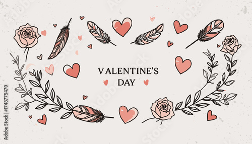 Background with flowers and hearts for Valentine's Day celebration in a romantic design