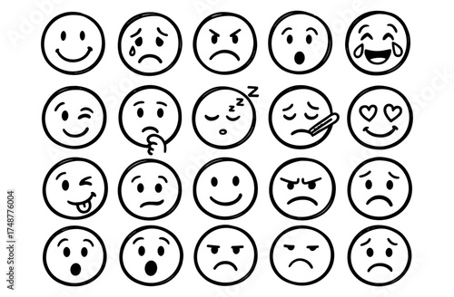 Hand-drawn emoji faces set: expressive minimalist emotion collection