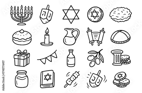 Hanukkah celebration icons with traditional symbols and festive elements
