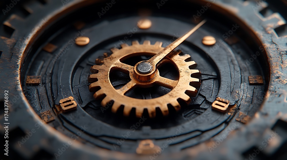 Fototapeta premium Detailed Antique Clock Mechanism with Time, Gear, CloseUp, and Vintage.