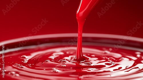 Crimson Cascade Molten Red Paint Pouring into a Vibrant Pool.