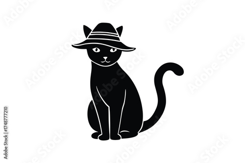 cat in summer hat silhouette vector art
