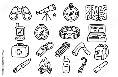Hand-drawn camping essentials for outdoor adventure enthusiasts