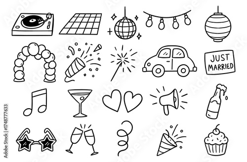 Party doodles collection: celebration and festive hand-drawn icons