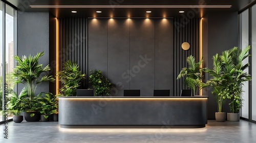 Modern Reception Desk with Plants.