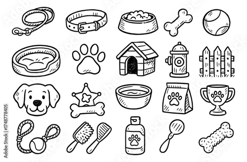 Hand drawn pet accessories and toys: playful doodles for dog lovers