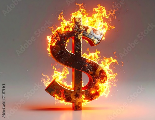 A fiery dollar sign symbolises the destruction of wealth in a dramatic visual.
