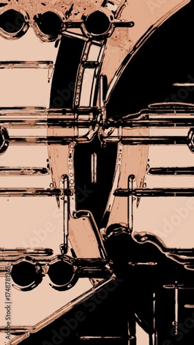 Abstract Geometric Composition with High Contrast Lines and Organic Shapes in Sepia and Black Tones. Illustration