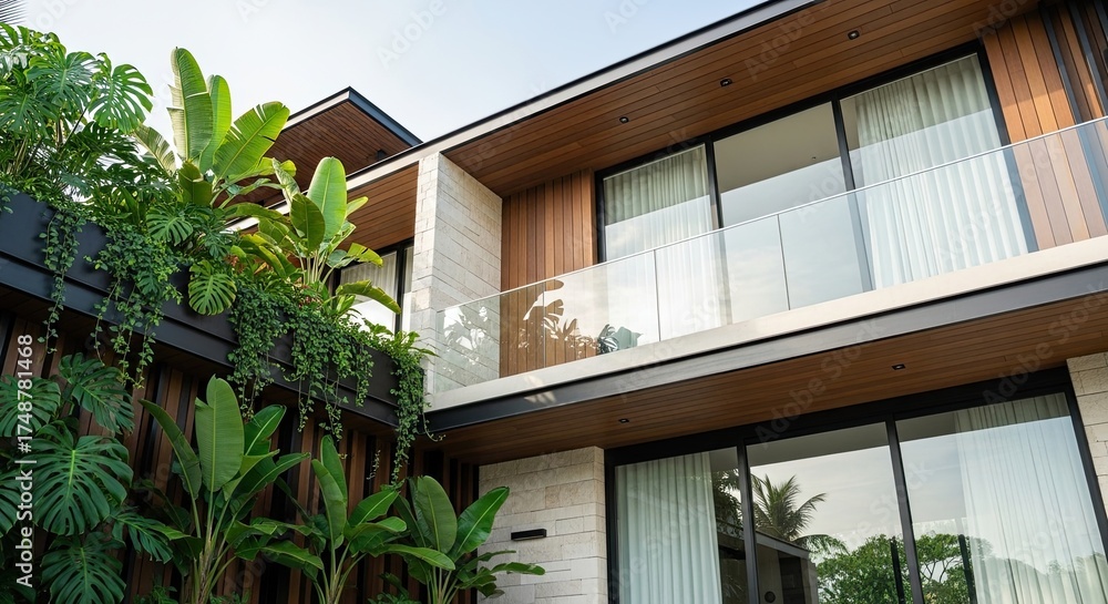 Fototapeta premium Architecture and Tropical Landscape for Luxury Living, Blending Indoor and Outdoor Spaces in Residential Design