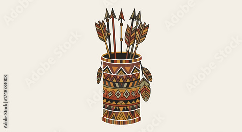 An illustration of a quiver filled with arrows, showcasing intricate tribal patterns and designs.