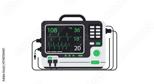 Detailed flat vector illustration of a vital signs monitoring device