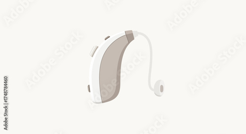 Depiction of modern behind the ear digital hearing aid device isolated