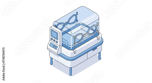 Detailed Line Art Illustration of an Infant Incubator for Newborn Care