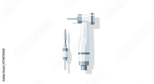 Illustration of dental drill and bur on white background, dental tools