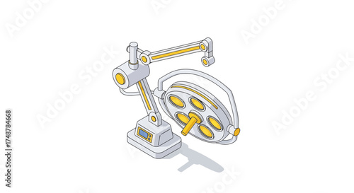 Illustrative surgical light fixture in isometric view against plain backdrop