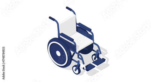 Isometric illustration showing a wheelchair for disabled persons support