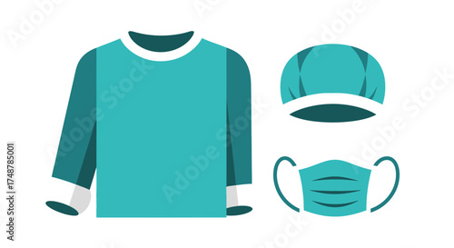 Minimalist Design of Medical Scrub Suit and Protective Mask Set