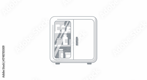 Minimalist illustration of a medicine cabinet with essential first aid items
