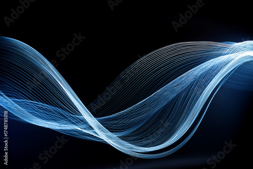 Abstract futuristic background with dynamic flowing digital energy wave and glowing blue neon lines
