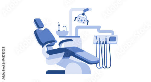 Modern dental clinic equipment, illustrated scene on a clean white background
