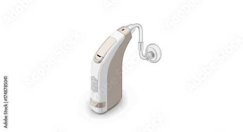 Modern Behind-the-Ear Hearing Aid Device Isolated on White Background