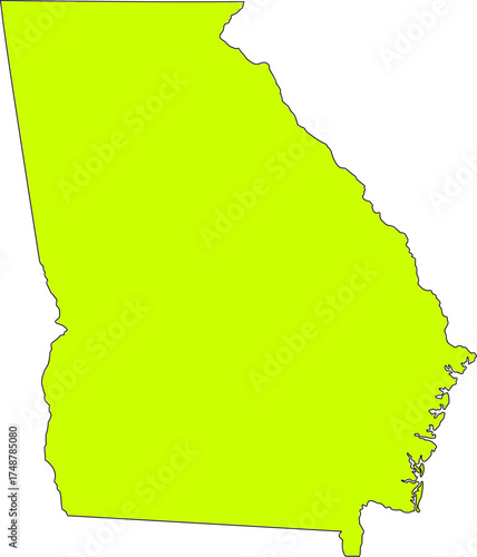 Lime silhouette vector of Georgia state boundary, rendered in a solid lime green fill, providing a clean, minimalist, and impactful graphic representation of the Southeastern U.S. territory.

