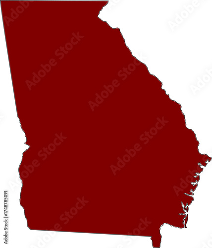 Red silhouette vector of Georgia state boundary, rendered in a solid red fill, providing a clean, minimalist, and impactful graphic representation of the Southeastern U.S. territory.

