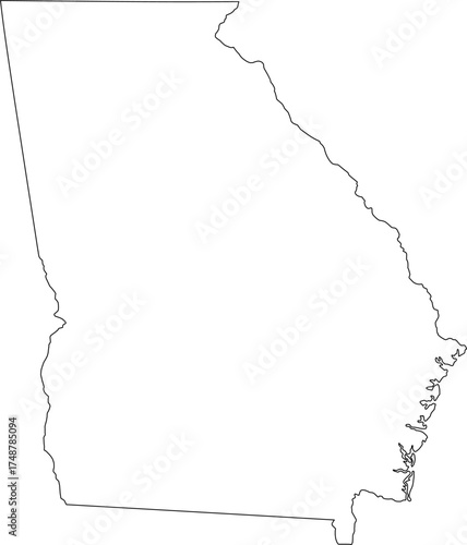 Simple vector outline of Georgia state boundary, a clean and minimalist graphic representation of the Southeastern U.S. territory.

