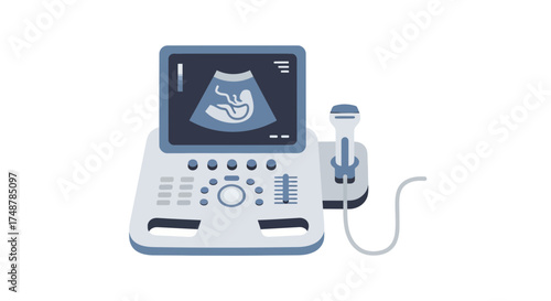 Modern ultrasound machine illustration showcasing fetal imaging technology