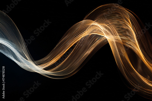 Abstract technology background with flowing data stream and glowing wave, Digital communication or network concept