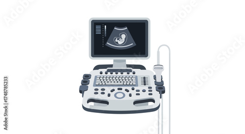 Stylized Ultrasound Machine Illustration for Medical and Healthcare Use