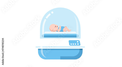 Stylized Premature Baby Illustration Inside Incubator Medical Equipment