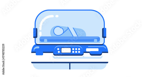 Stylized Vector Illustration of a Neonatal Incubator for Newborn Care