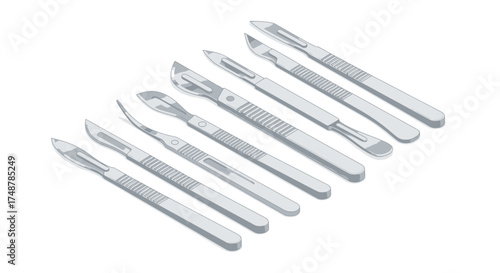 Surgical Scalpel Variations Depicted in Clean and Minimalist Illustration