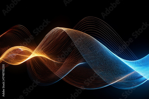 Abstract technology background with flowing data stream and glowing wave, Digital communication or network concept