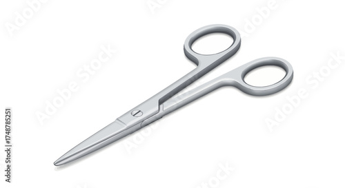 Surgical scissors, stainless steel, medical instrument, isolated on white