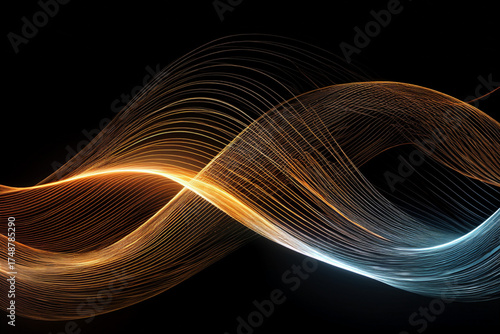 Abstract technology background with flowing data stream and glowing wave, Digital communication or network concept