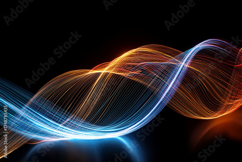 Abstract futuristic background with dynamic flowing digital energy wave and glowing neon lines. Vector technology or science illustration