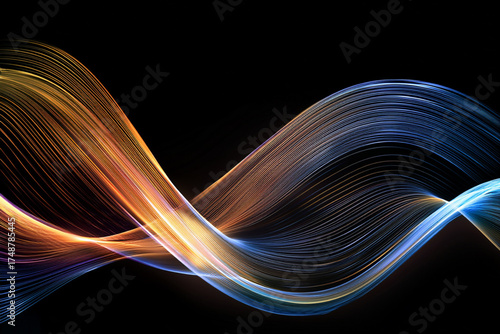 Abstract futuristic background with dynamic flowing digital energy wave and glowing neon lines. Vector technology or science illustration