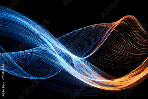 Abstract futuristic background with dynamic flowing digital energy wave and glowing neon lines. Vector technology or science illustration