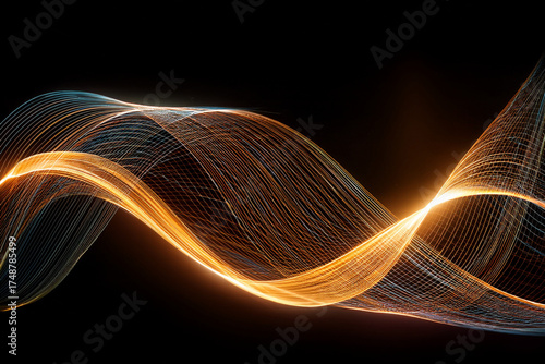 Abstract futuristic background with dynamic flowing digital energy wave and glowing neon lines. Vector technology or science illustration