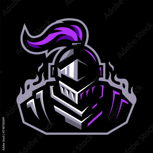 Knight warrior on fire mascot logo