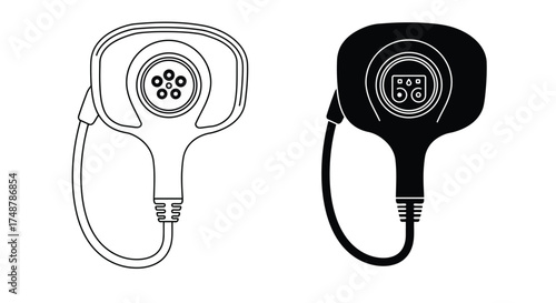 Two electric vehicle charging connectors one in black and one in white