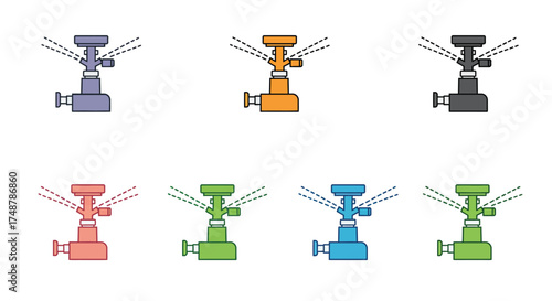 Colorful garden sprinkler heads in varying designs a simple illustration