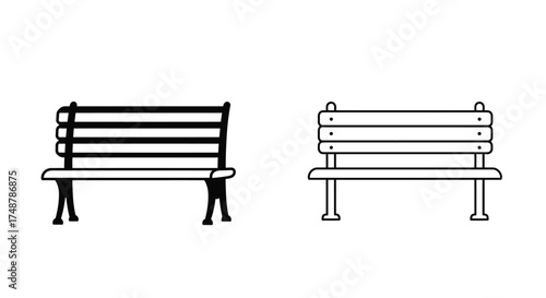 Two park benches one filled and one outlined in black and white