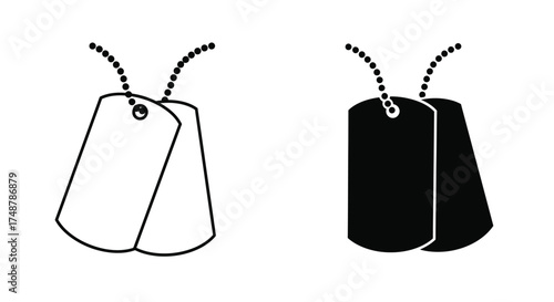 Two military dog tags one white and one black shown in outline