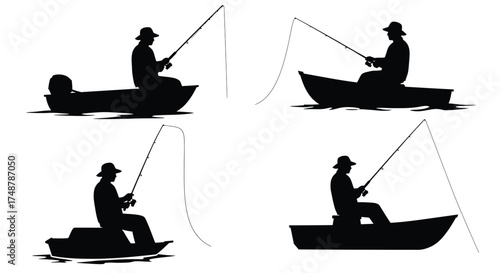 Silhouettes of fishermen in boats enjoying a peaceful day on the water