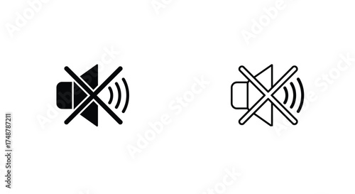 Black and white illustrations of muted speaker icons displayed side by side